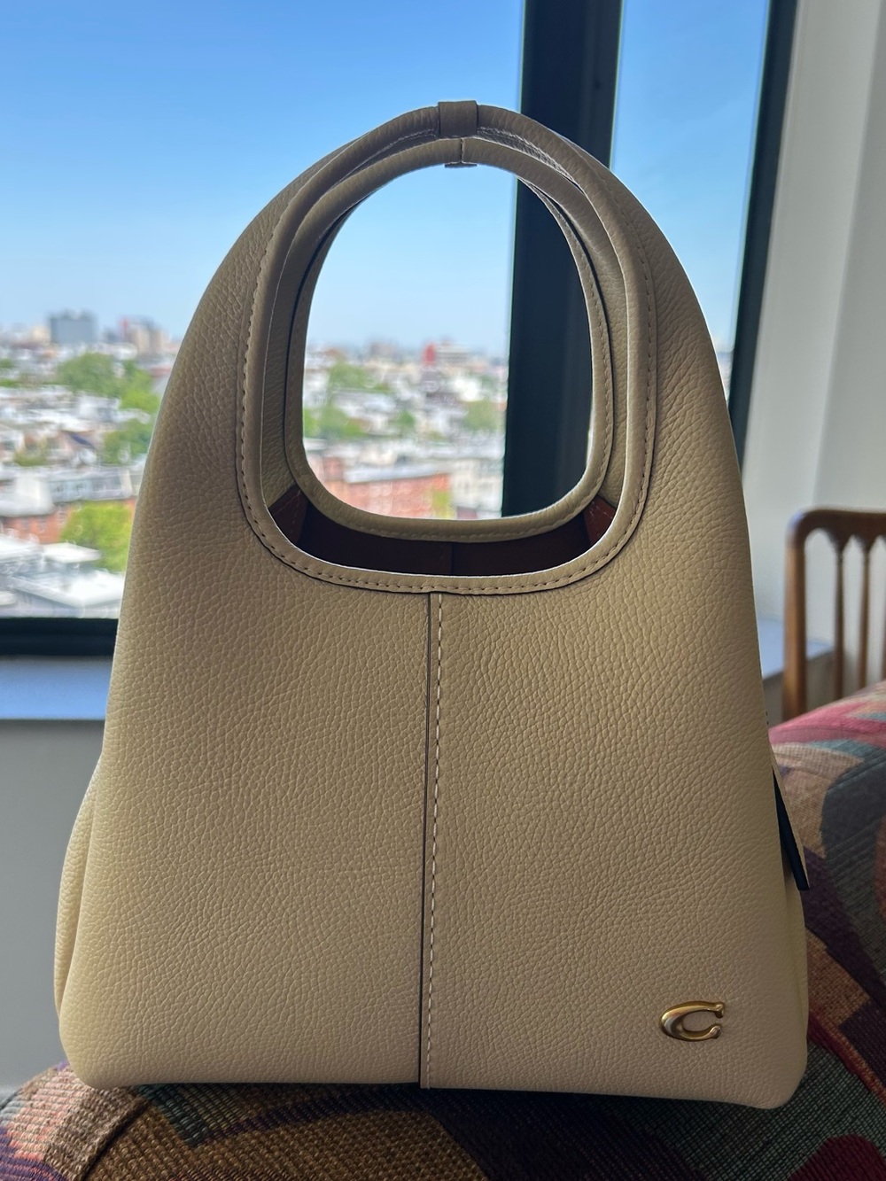 Coach Cream Pebbled Leather Top-Handle Tote in Butter Yellow
